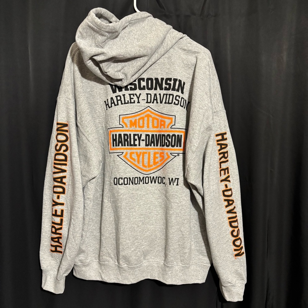 Harley-Davidson Men's XL Light Gray Graphic Hoodie Pullover Oconomowoc, WI - Picture 2 of 7